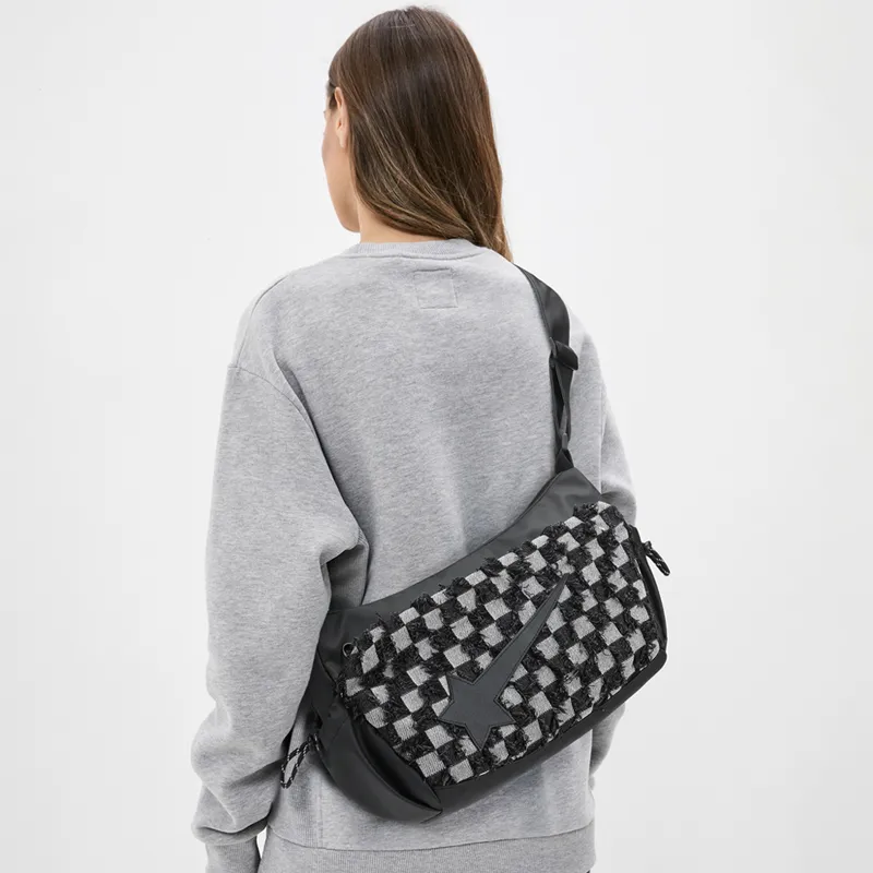 L&M Oxford Shoulder Bag Crossbody Bag Unisex Plaid Black-4