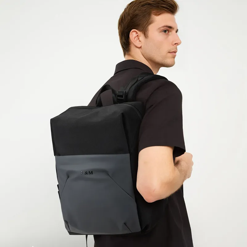 L&M Oxford Backpack Regular Men's Black Gray Color-4