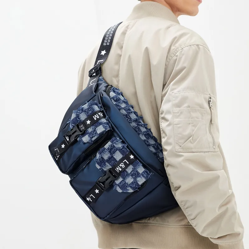 L&M Polyester Sling Bag Regular Unisex Black/Blue-8