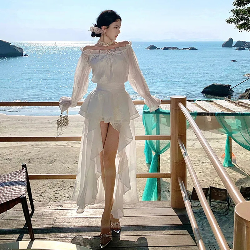 HUINIAN Long Sleeved Dresses Women's White-3
