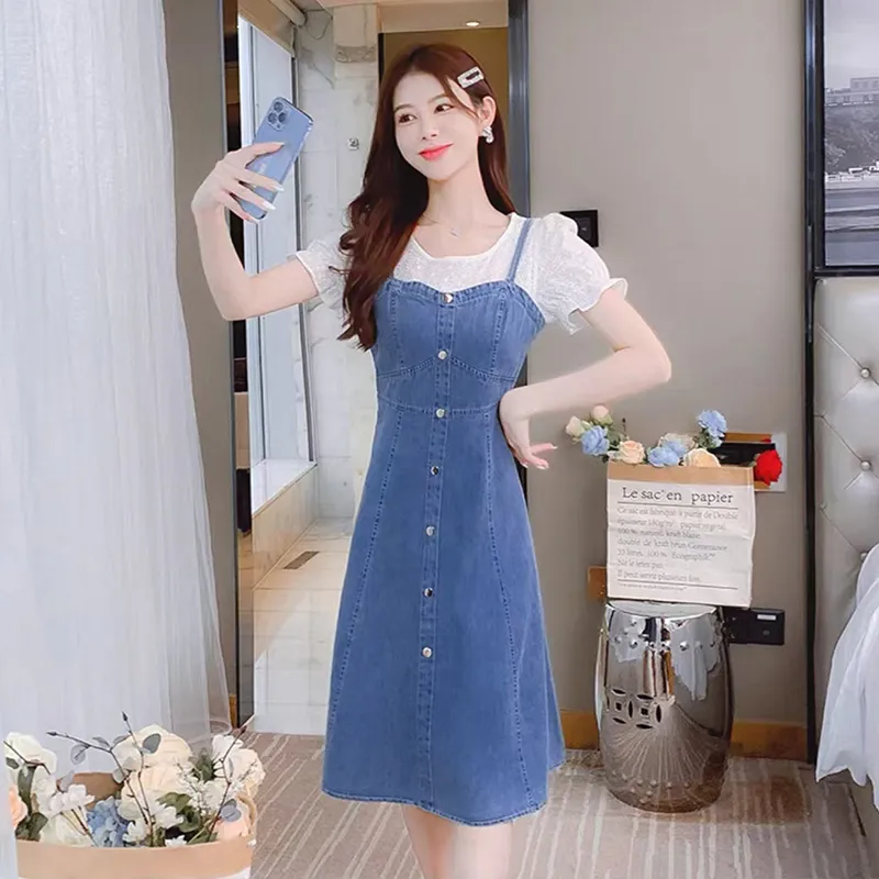 HUINIAN Short-Sleeved Dresses Women's Light Blue-3