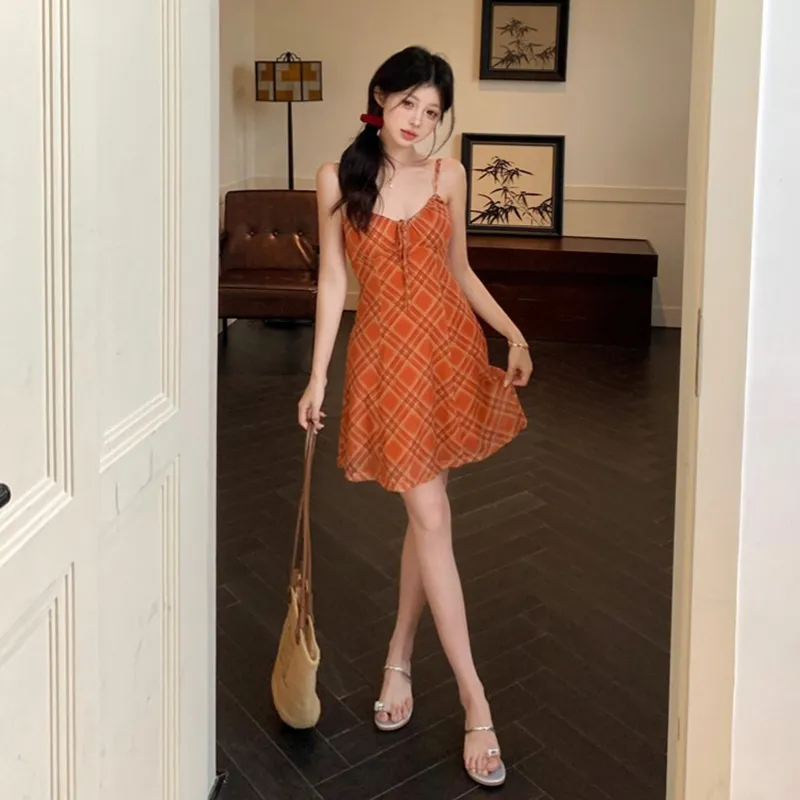 HUINIAN Slip Dresses Women's Orange-3