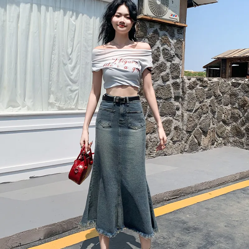 HUINIAN Denim Long Skirt Women's-2