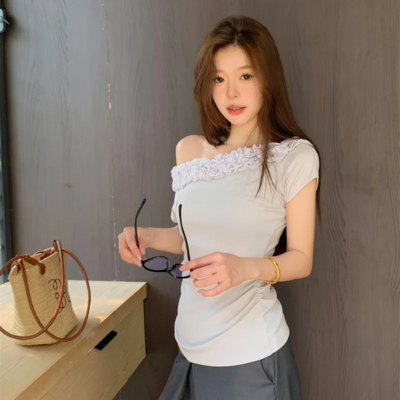 HUINIAN T Shirt Women's Light Gray Blue-5