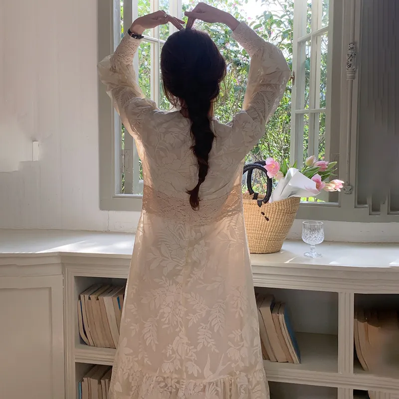Long Sleeved Fashion Dress Women's Apricot Single Item-10