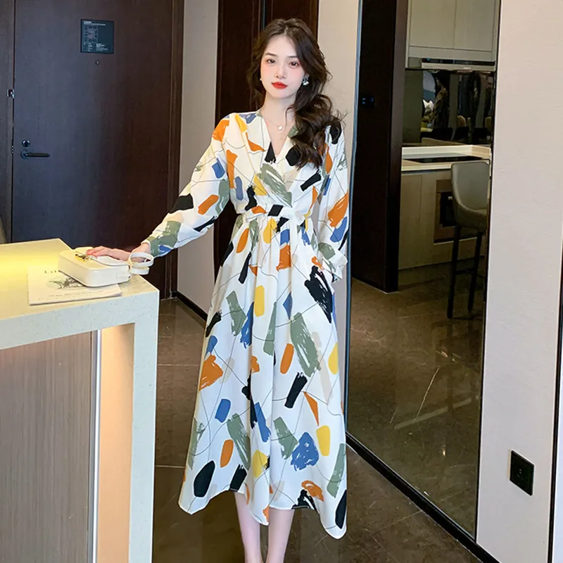 Fashion Long Sleeved Dress Women's Rich Multicolor-21