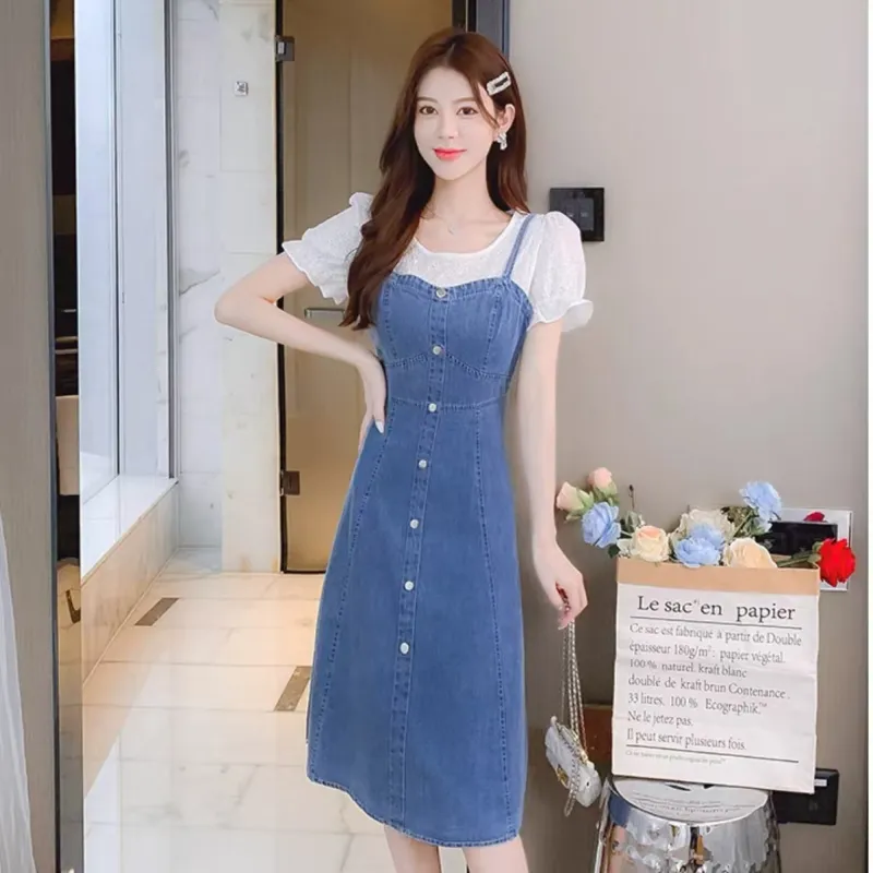 HUINIAN Short-Sleeved Dresses Women's Light Blue-2
