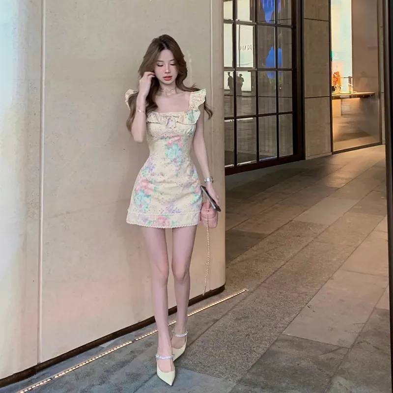 HUINIAN Sleeveless Dress Women's Floral-6