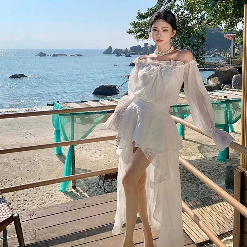 HUINIAN Long Sleeved Dresses Women's White-7