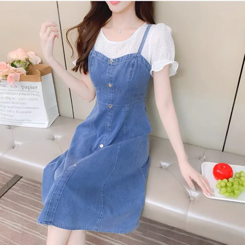 HUINIAN Short-Sleeved Dresses Women's Light Blue-6