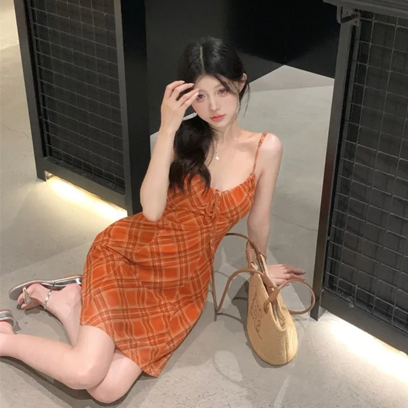 HUINIAN Slip Dresses Women's Orange-2