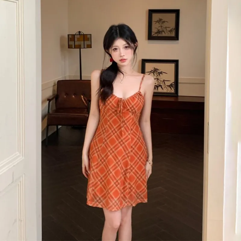 HUINIAN Slip Dresses Women's Orange-4