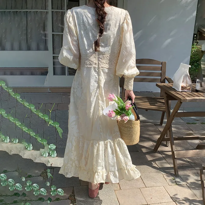 Long Sleeved Fashion Dress Women's Apricot Single Item-6
