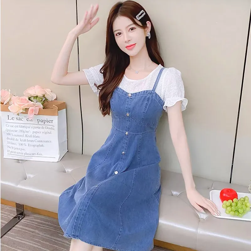 HUINIAN Short-Sleeved Dresses Women's Light Blue-7