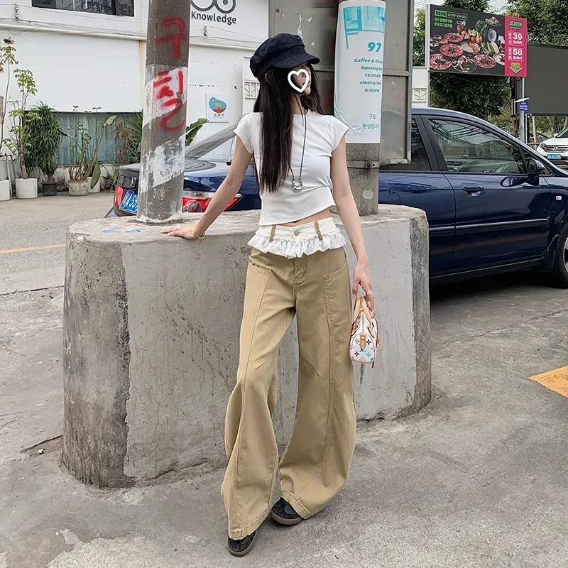 HUINIAN Jeans Women's Khaki-4
