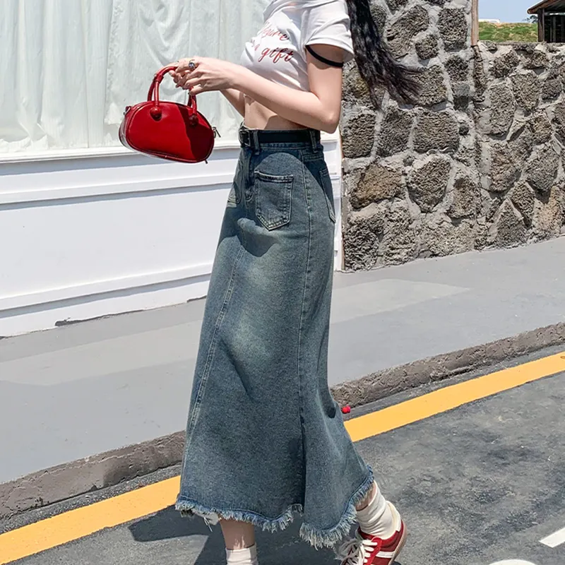 HUINIAN Denim Long Skirt Women's-4