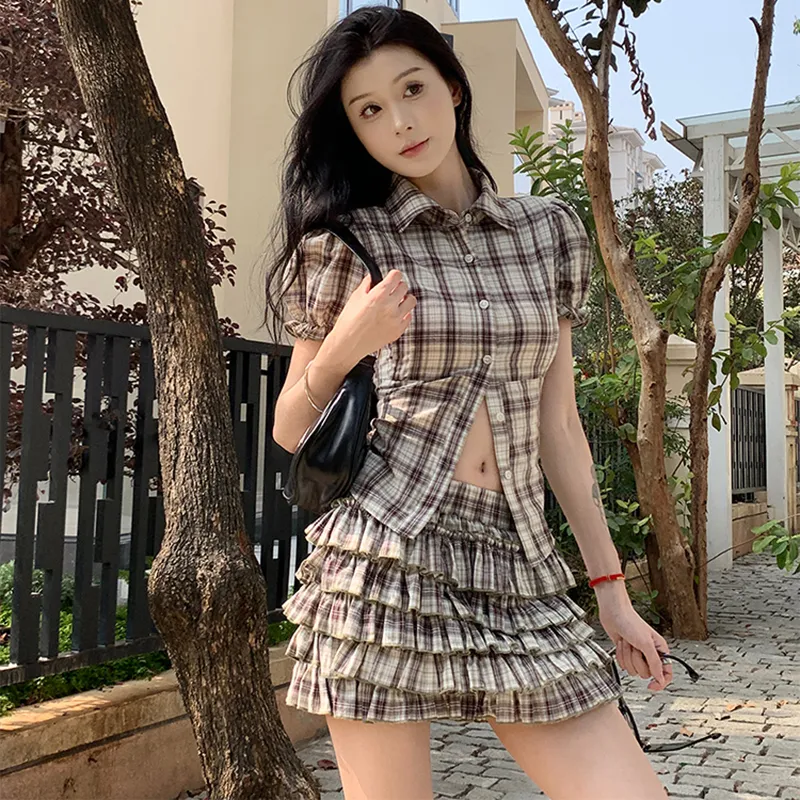 HUINIAN Skirt Set Women's Light Coffee-2