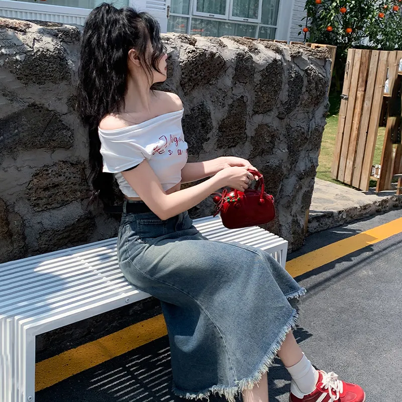 HUINIAN Denim Long Skirt Women's-6