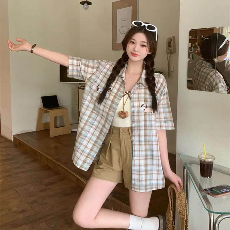 HUINIAN Shirts Women's Green Plaid Shirt-6