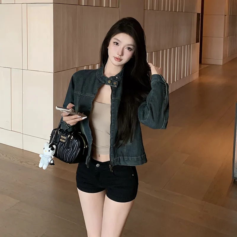 HUINIAN Denim Jacket Women's Vintage Denim-6