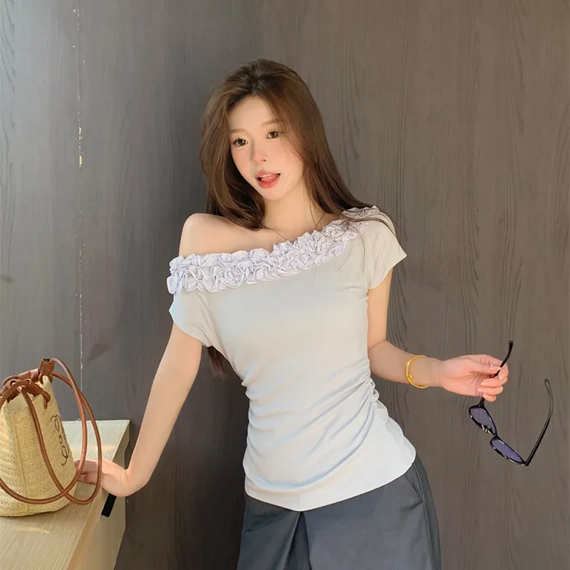 HUINIAN T Shirt Women's Light Gray Blue-4