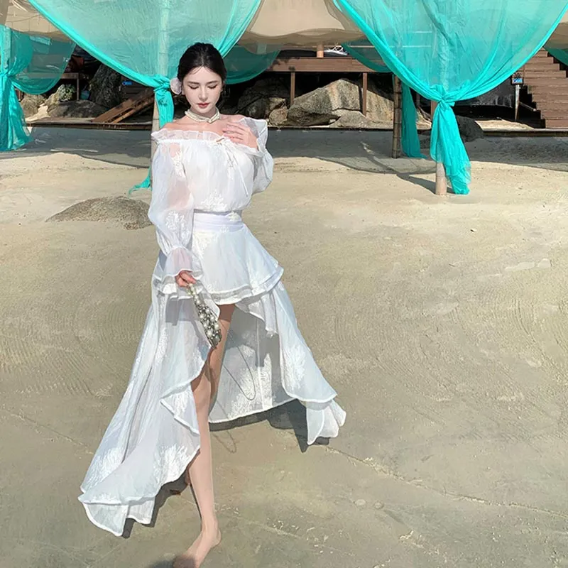 HUINIAN Long Sleeved Dresses Women's White-4