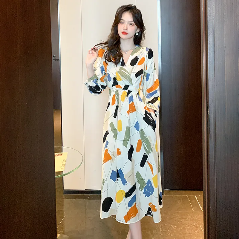 Fashion Long Sleeved Dress Women's Rich Multicolor-15