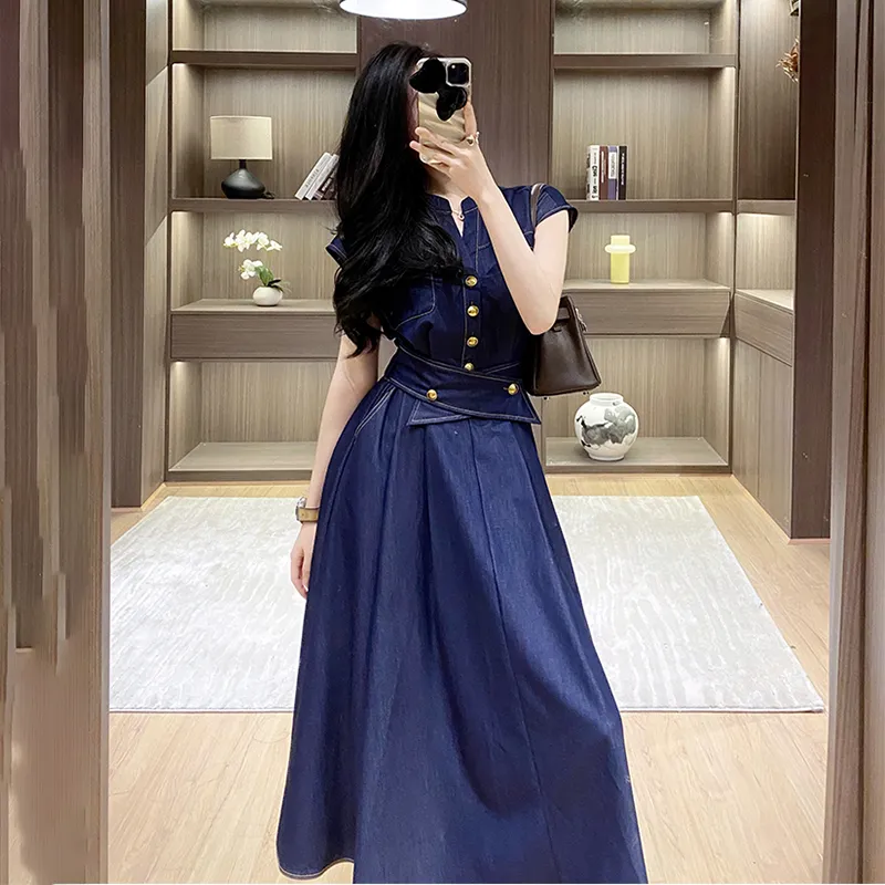 HUINIAN Short Sleeved Dress Women's Blue-2