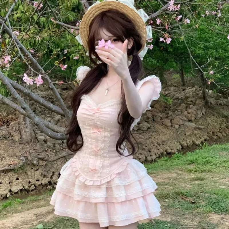 HUINIAN Two Piece Skirt Sets Women's Pink-2