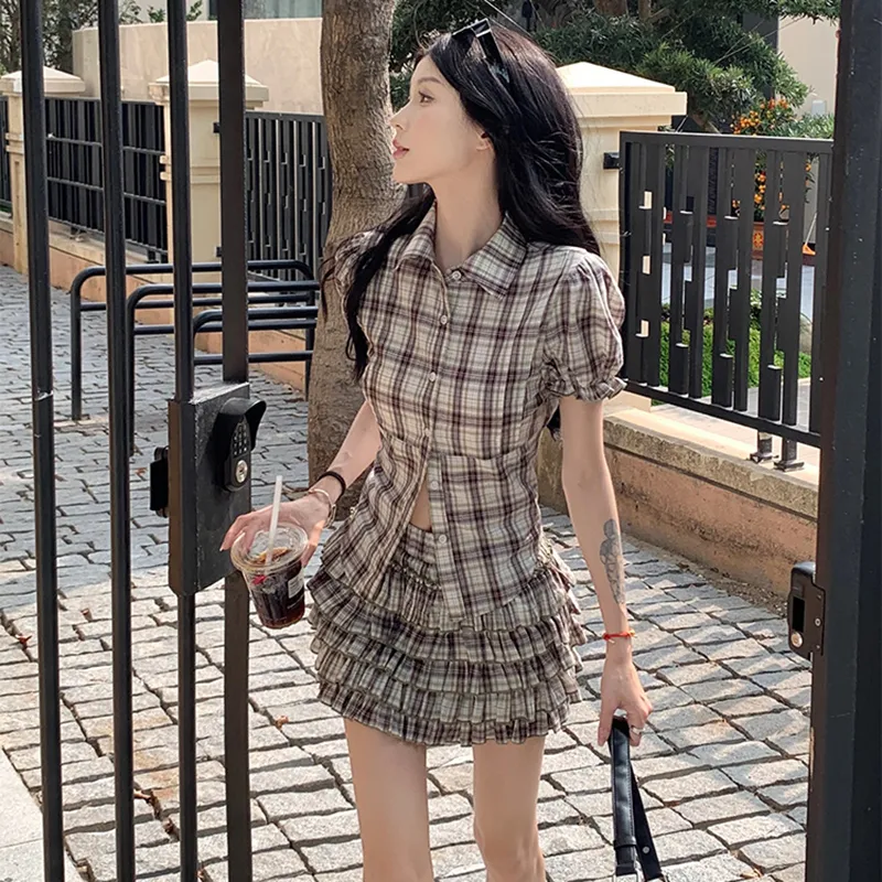 HUINIAN Skirt Set Women's Light Coffee-3