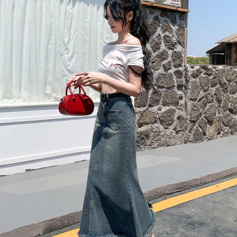 HUINIAN Denim Long Skirt Women's-5