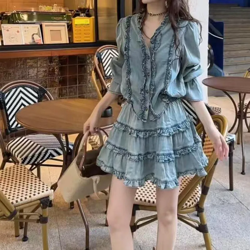 HUINIAN Skirt Set Women's Denim-3
