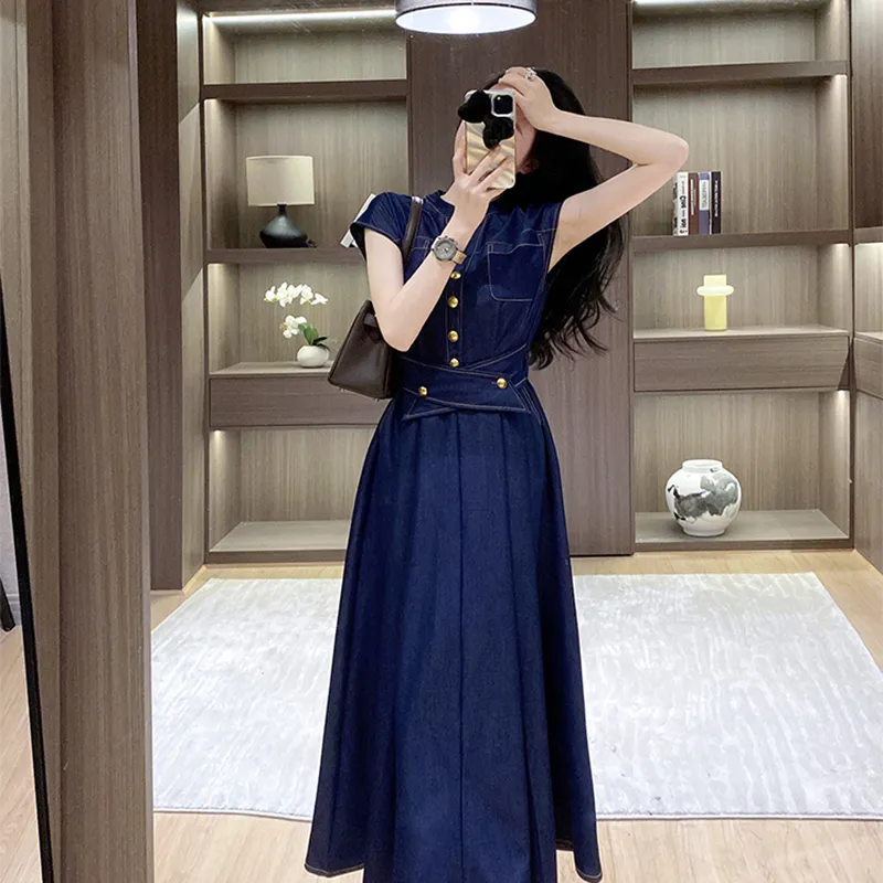 HUINIAN Short Sleeved Dress Women's Blue-6