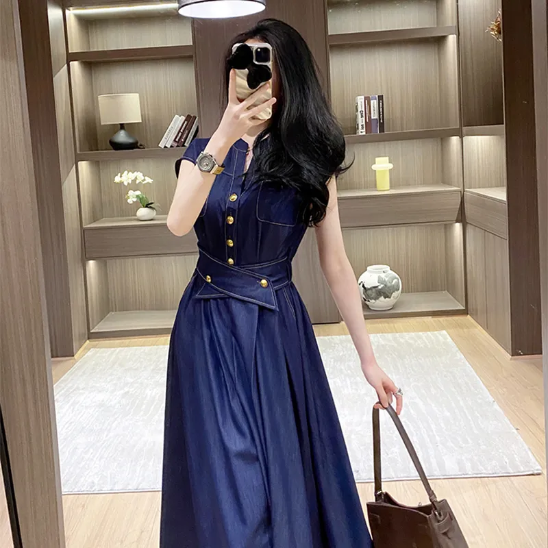 HUINIAN Short Sleeved Dress Women's Blue-3