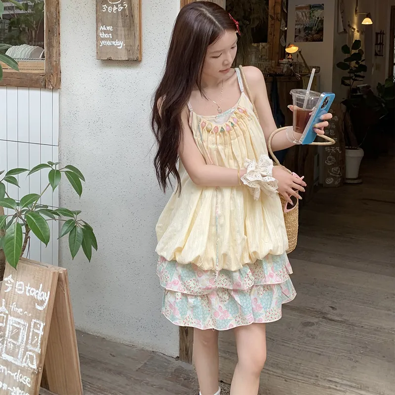 JUFU Slip Dresses Women's Yellow-8