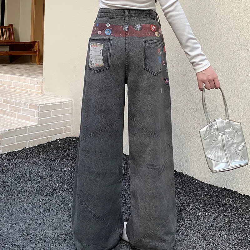 HUINIAN Jeans Women's Black Gray Color-5