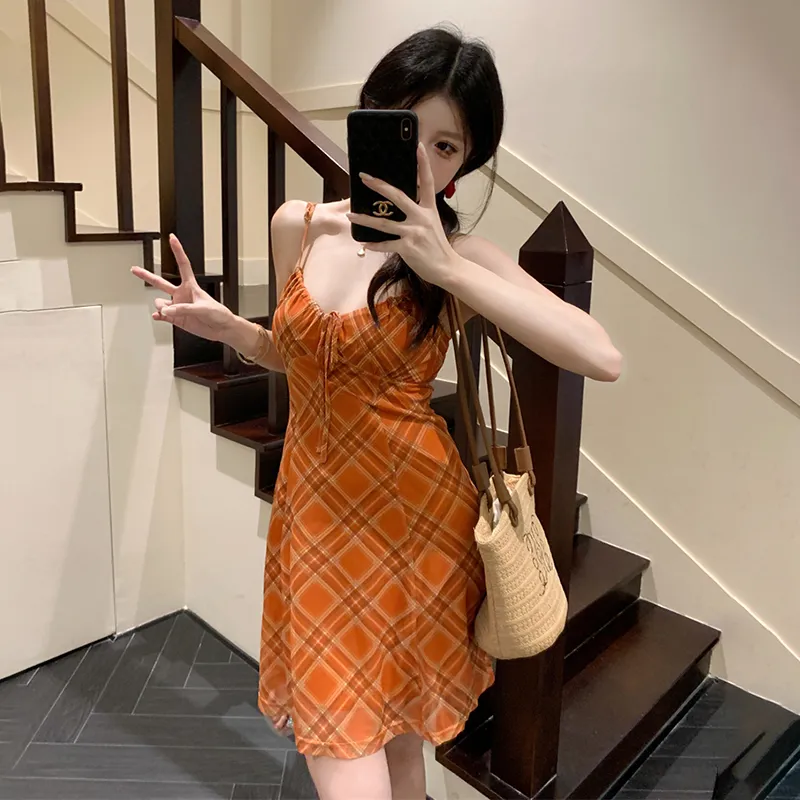 HUINIAN Slip Dresses Women's Orange-6