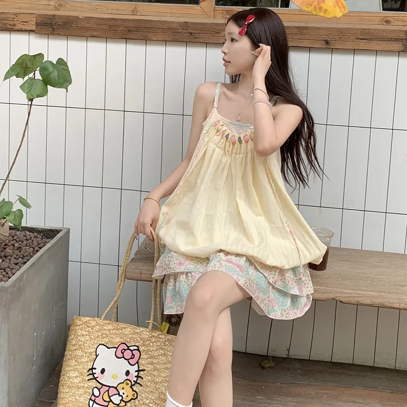 JUFU Slip Dresses Women's Yellow-3