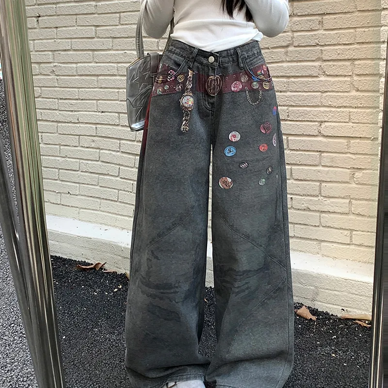 HUINIAN Jeans Women's Black Gray Color-6