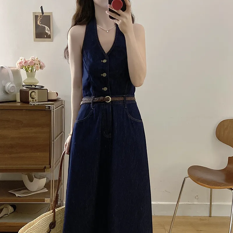 HUINIAN Sleeveless Dress Women's Blue-2