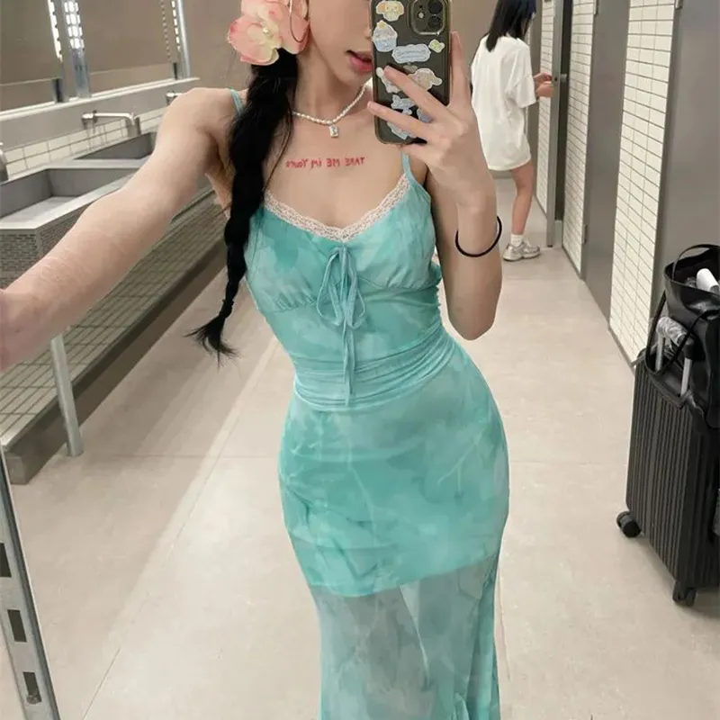 HUINIAN Slip Dress Women's Cyan-3
