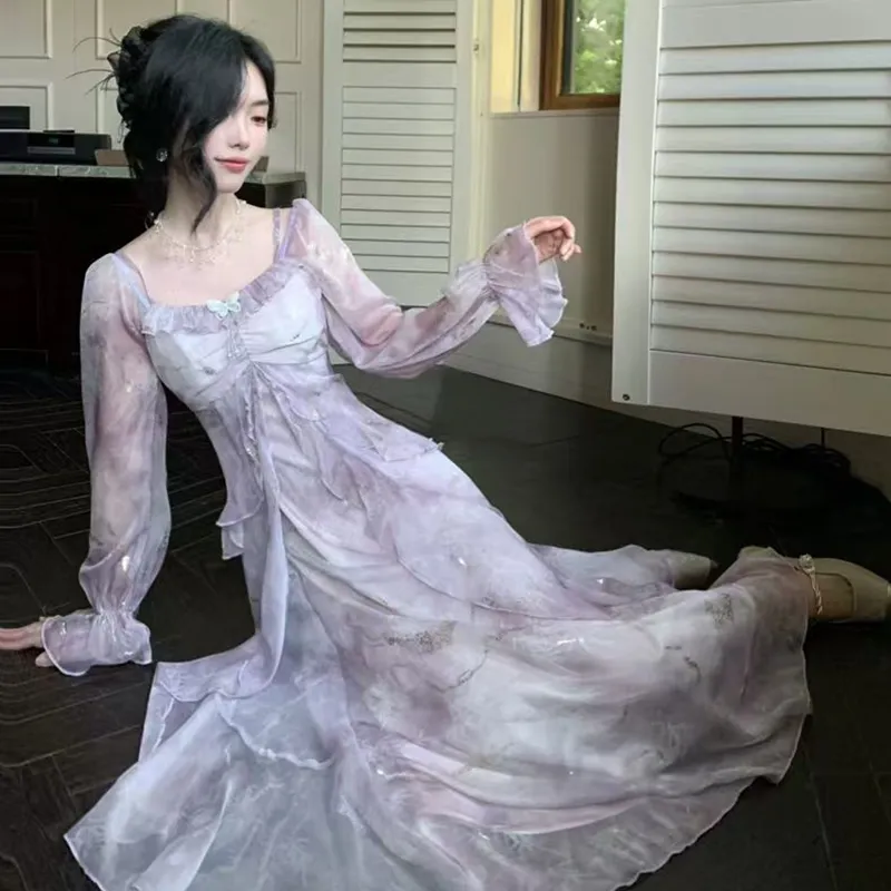 HUINIAN Long Sleeved Dress Women's Purple-5