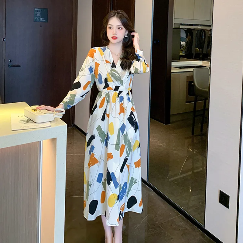 Fashion Long Sleeved Dress Women's Rich Multicolor-19