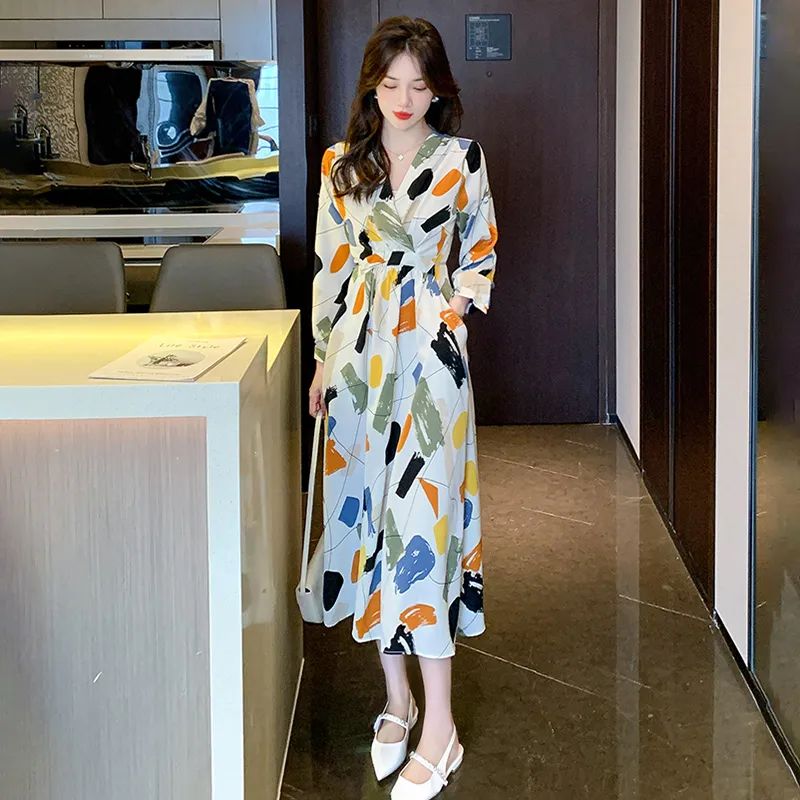 Fashion Long Sleeved Dress Women's Rich Multicolor-16