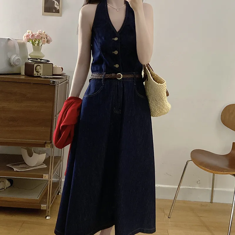 HUINIAN Sleeveless Dress Women's Blue-3