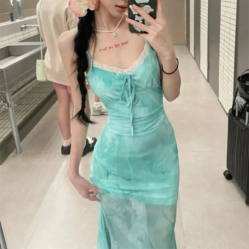 HUINIAN Slip Dress Women's Cyan-4