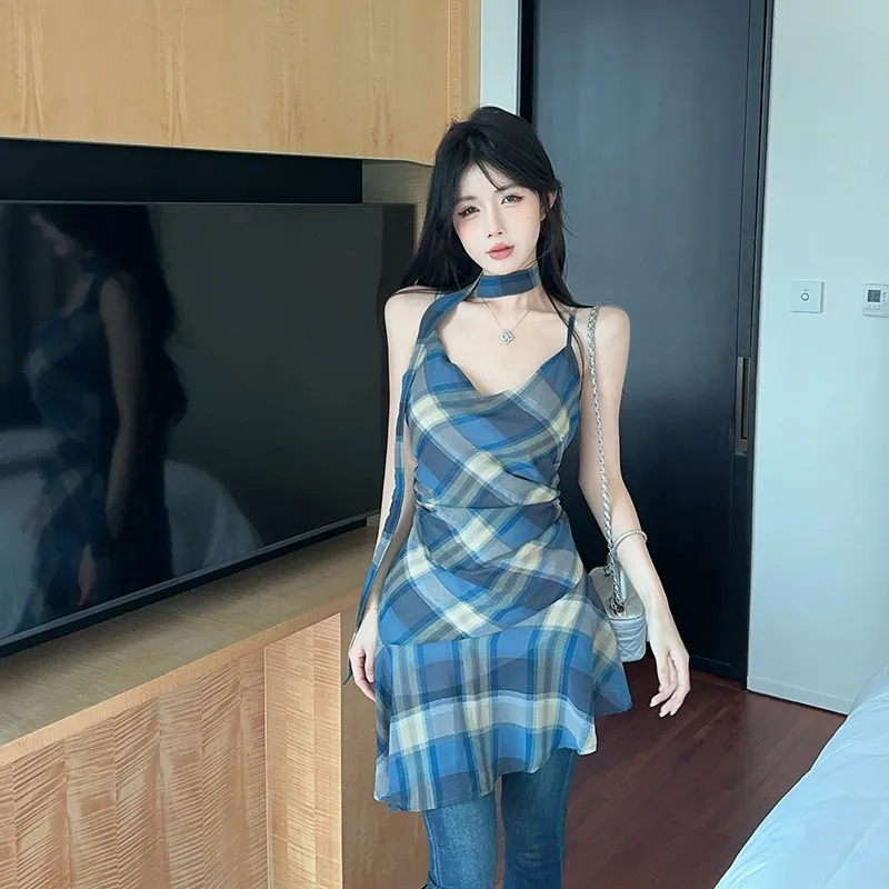HUINIAN Slip Dresses Women's Blue-2