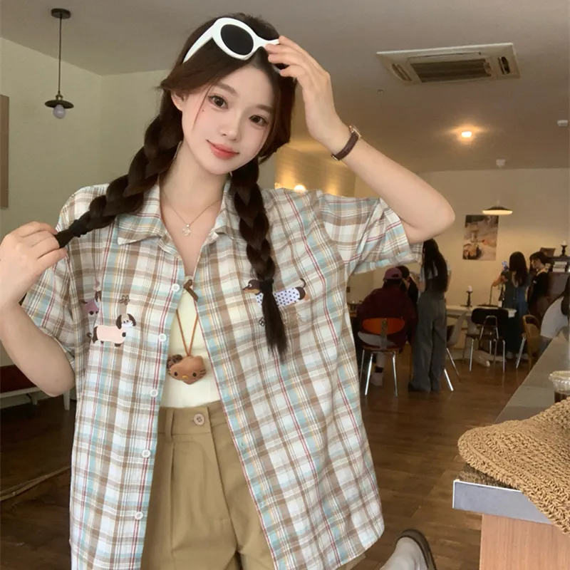 HUINIAN Shirts Women's Green Plaid Shirt-3