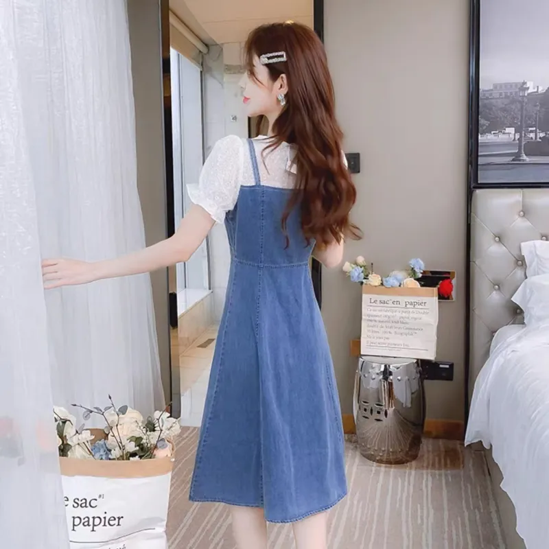 HUINIAN Short-Sleeved Dresses Women's Light Blue-5