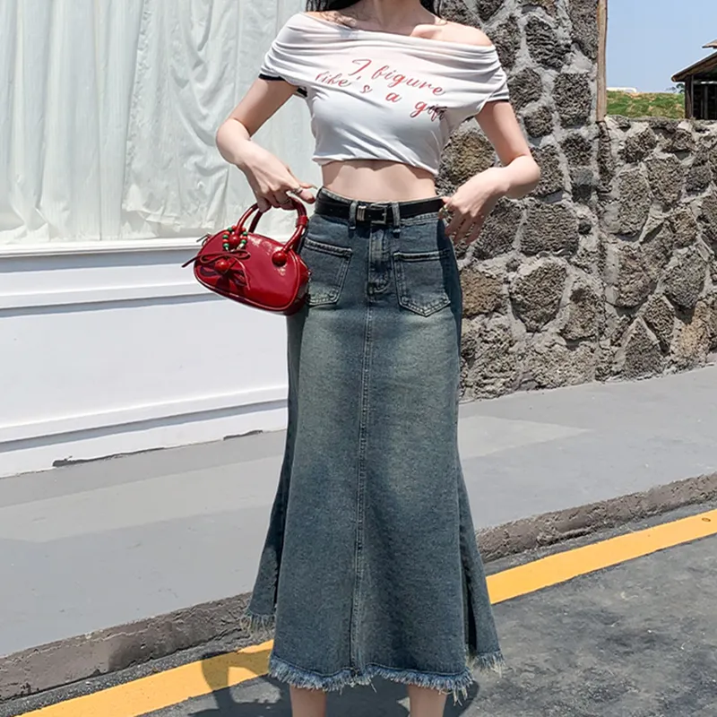 HUINIAN Denim Long Skirt Women's-3